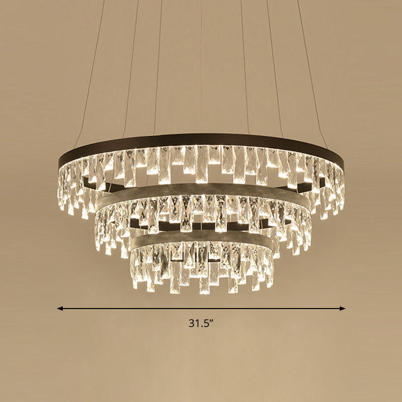 Round Crystal Chandelier Contemporary 1/2/3-Light Black LED Pendant Light Fixture for Restaurant Clearhalo 'Ceiling Lights' 'Chandeliers' 'Modern Chandeliers' 'Modern' Lighting' 143750