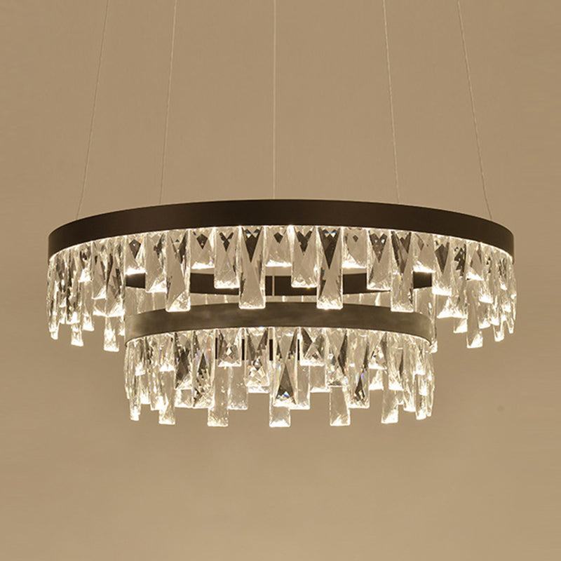 Round Crystal Chandelier Contemporary 1/2/3-Light Black LED Pendant Light Fixture for Restaurant Clearhalo 'Ceiling Lights' 'Chandeliers' 'Modern Chandeliers' 'Modern' Lighting' 143754