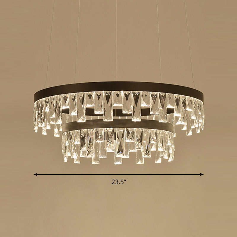 Round Crystal Chandelier Contemporary 1/2/3-Light Black LED Pendant Light Fixture for Restaurant Clearhalo 'Ceiling Lights' 'Chandeliers' 'Modern Chandeliers' 'Modern' Lighting' 143755