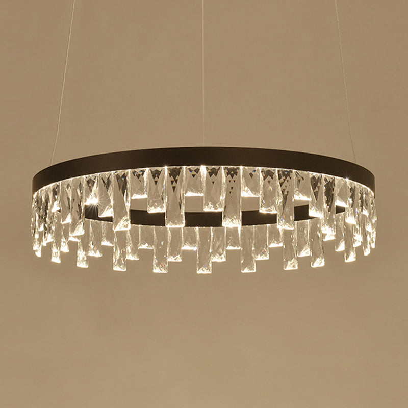 Round Crystal Chandelier Contemporary 1/2/3-Light Black LED Pendant Light Fixture for Restaurant Clearhalo 'Ceiling Lights' 'Chandeliers' 'Modern Chandeliers' 'Modern' Lighting' 143758