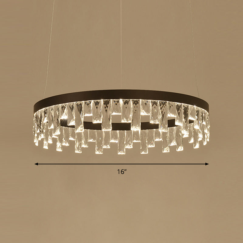 Round Crystal Chandelier Contemporary 1/2/3-Light Black LED Pendant Light Fixture for Restaurant Clearhalo 'Ceiling Lights' 'Chandeliers' 'Modern Chandeliers' 'Modern' Lighting' 143759