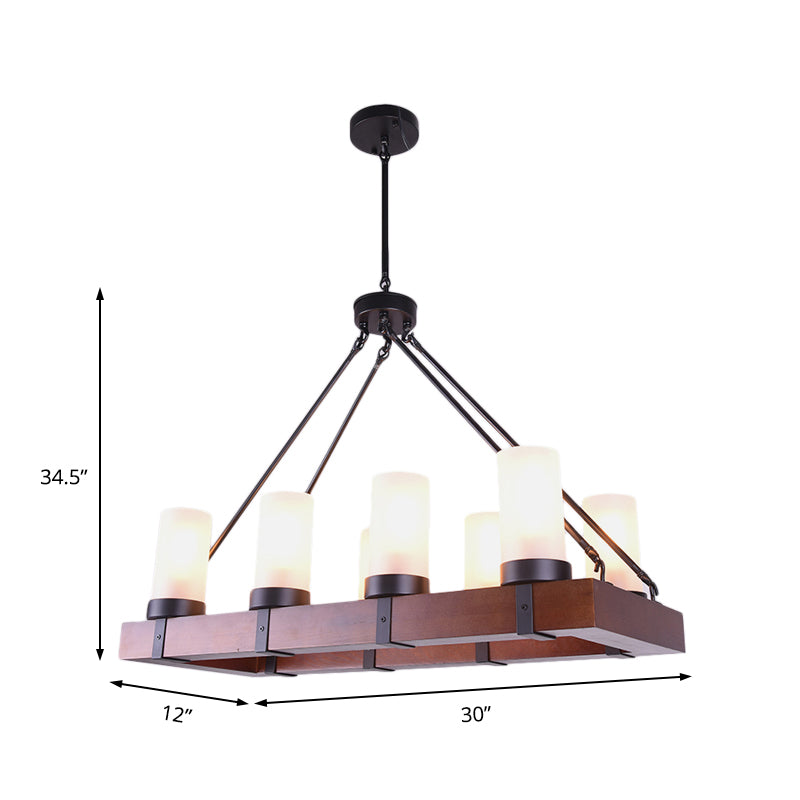 Opal Glass Black Island Pendant Cylinder Multi Light Industrial Hanging Light Kit with Wood Rectangle Clearhalo 'Ceiling Lights' 'Glass shade' 'Glass' 'Island Lights' 'Pendant Lights' Lighting' 143763