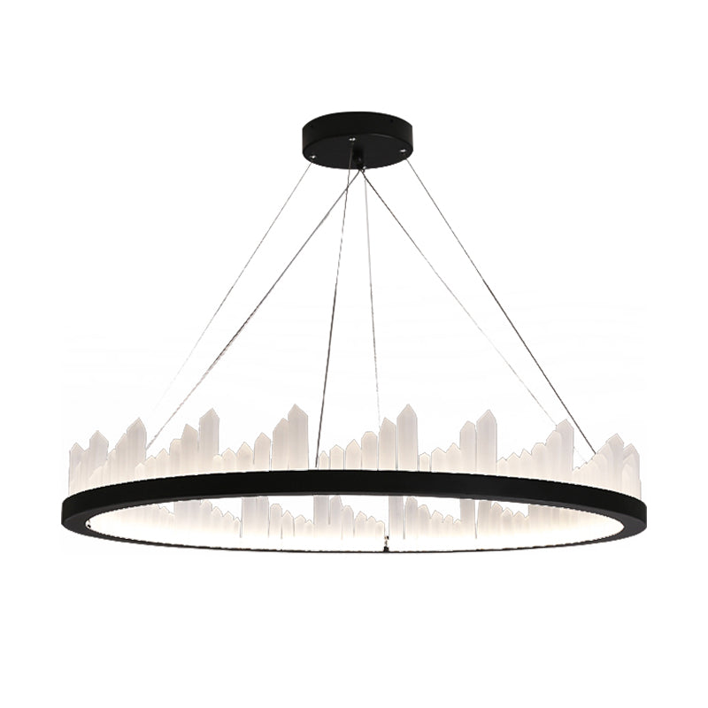 Circular LED Chandelier Light Nordic Style Acrylic Black Hanging Light in Third Gear for Kitchen, 16"/23.5" Wide Clearhalo 'Ceiling Lights' 'Chandeliers' 'Modern Chandeliers' 'Modern' Lighting' 143780