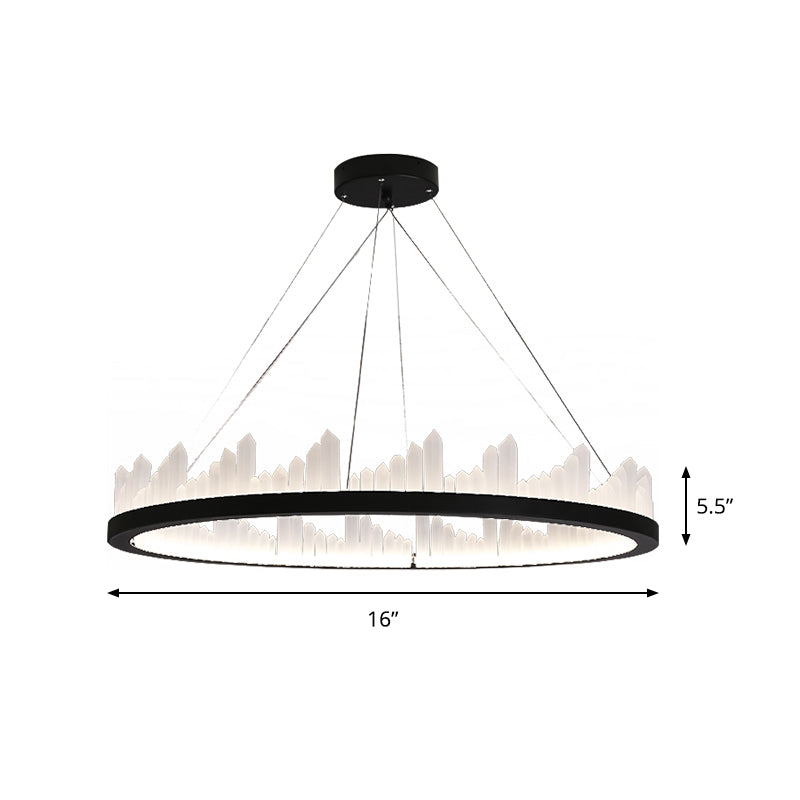 Circular LED Chandelier Light Nordic Style Acrylic Black Hanging Light in Third Gear for Kitchen, 16"/23.5" Wide Clearhalo 'Ceiling Lights' 'Chandeliers' 'Modern Chandeliers' 'Modern' Lighting' 143781