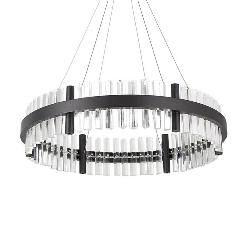 16"/23.5" Wide Round Pendant Chandelier Modern Crystal Black LED Hanging Lamp in Warm Light for Living Room Clearhalo 'Ceiling Lights' 'Chandeliers' 'Modern Chandeliers' 'Modern' Lighting' 143792