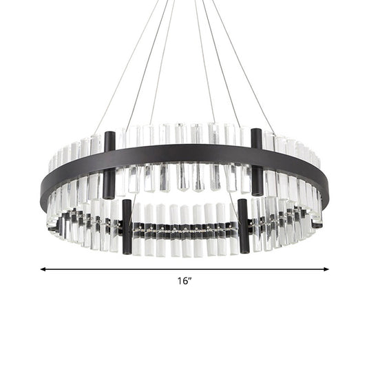 16"/23.5" Wide Round Pendant Chandelier Modern Crystal Black LED Hanging Lamp in Warm Light for Living Room Clearhalo 'Ceiling Lights' 'Chandeliers' 'Modern Chandeliers' 'Modern' Lighting' 143793