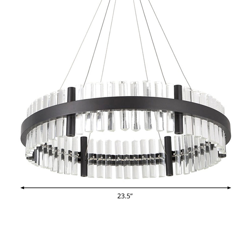 16"/23.5" Wide Round Pendant Chandelier Modern Crystal Black LED Hanging Lamp in Warm Light for Living Room Clearhalo 'Ceiling Lights' 'Chandeliers' 'Modern Chandeliers' 'Modern' Lighting' 143794