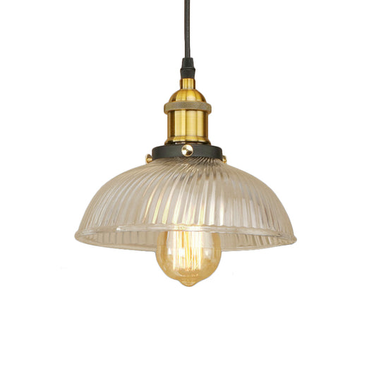 Black/Bronze/Rust Dome Pendant Ceiling Light Industrial Ribbed Glass 1 Light Dining Room Hanging Lamp Clearhalo 'Ceiling Lights' 'Glass shade' 'Glass' 'Industrial Pendants' 'Industrial' 'Middle Century Pendants' 'Pendant Lights' 'Pendants' 'Tiffany' Lighting' 143817