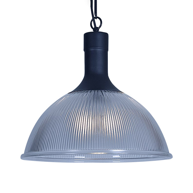 Rust/Black Dome Ceiling Light Industrial Ribbed Glass 1 Light Living Room Pendant Lighting Fixture Clearhalo 'Ceiling Lights' 'Glass shade' 'Glass' 'Industrial Pendants' 'Industrial' 'Middle Century Pendants' 'Pendant Lights' 'Pendants' 'Tiffany' Lighting' 143824