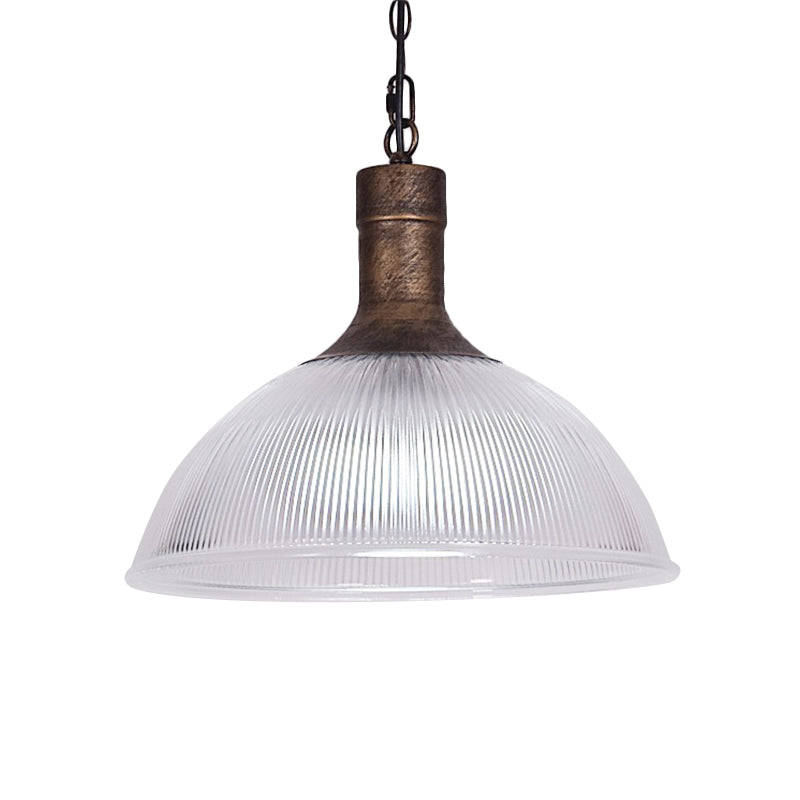 Rust/Black Dome Ceiling Light Industrial Ribbed Glass 1 Light Living Room Pendant Lighting Fixture Clearhalo 'Ceiling Lights' 'Glass shade' 'Glass' 'Industrial Pendants' 'Industrial' 'Middle Century Pendants' 'Pendant Lights' 'Pendants' 'Tiffany' Lighting' 143828