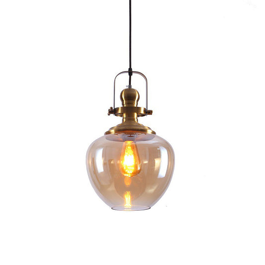 Brass Orb Pendant Ceiling Light Industrial Amber Glass 1 Light Living Room Hanging Lamp for Living Room Clearhalo 'Ceiling Lights' 'Glass shade' 'Glass' 'Industrial Pendants' 'Industrial' 'Middle Century Pendants' 'Pendant Lights' 'Pendants' 'Tiffany' Lighting' 143860