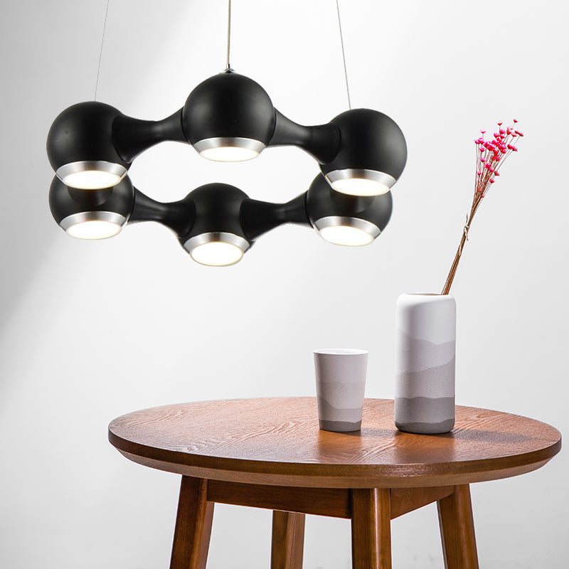 Dome Shade Hanging Light Modern Metal Black/Chrome LED Chandelier Light for Dining Room in Warm/White Black Clearhalo 'Ceiling Lights' 'Chandeliers' 'Modern Chandeliers' 'Modern' Lighting' 143871