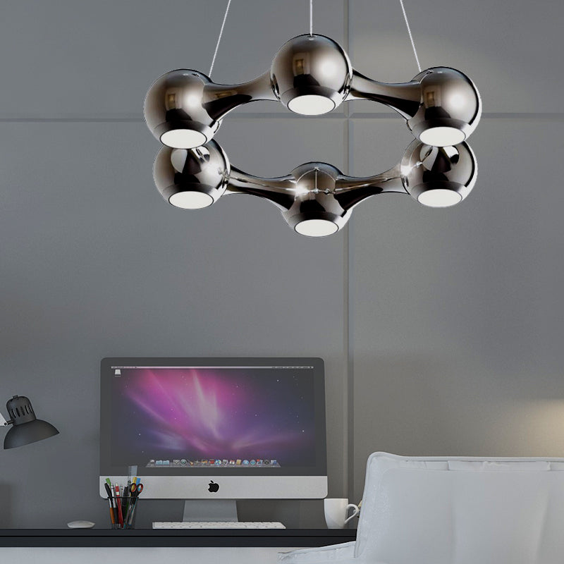 Dome Shade Hanging Light Modern Metal Black/Chrome LED Chandelier Light for Dining Room in Warm/White Chrome Clearhalo 'Ceiling Lights' 'Chandeliers' 'Modern Chandeliers' 'Modern' Lighting' 143875