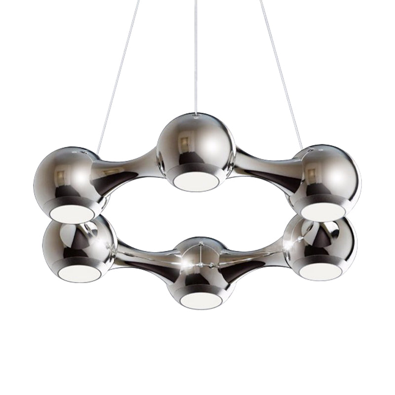 Dome Shade Hanging Light Modern Metal Black/Chrome LED Chandelier Light for Dining Room in Warm/White Clearhalo 'Ceiling Lights' 'Chandeliers' 'Modern Chandeliers' 'Modern' Lighting' 143877