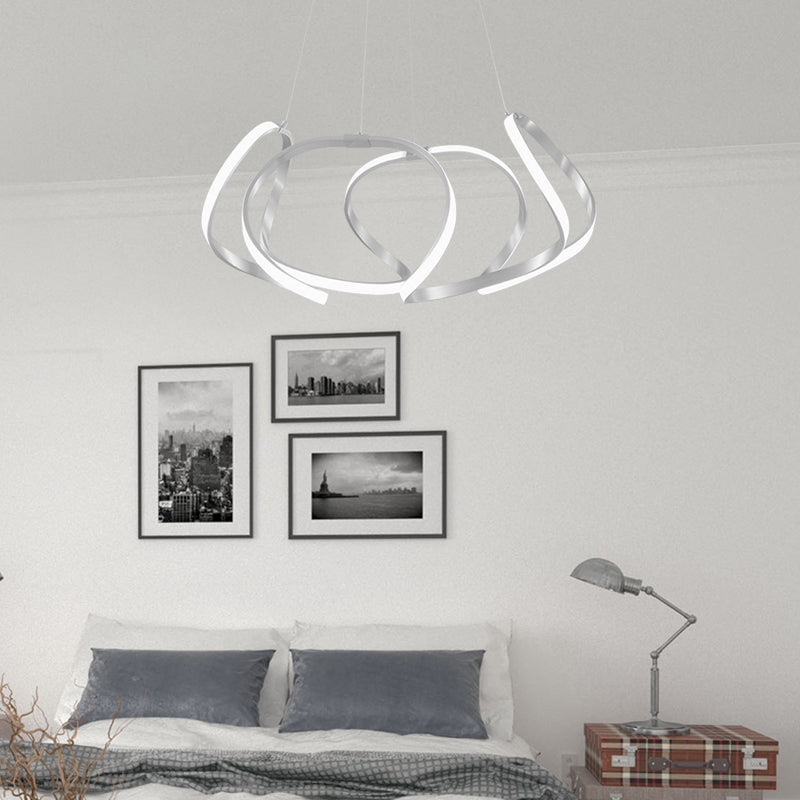 23.5"/31.5" Wide Chrome/Gold Strip Chandelier Postmodern LED 1 Light Acrylic Hanging Lamp Kit in Warm/White Light Chrome Clearhalo 'Ceiling Lights' 'Chandeliers' 'Modern Chandeliers' 'Modern' Lighting' 143955