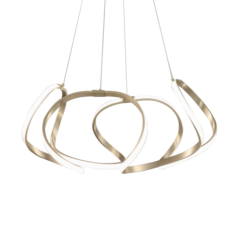 23.5"/31.5" Wide Chrome/Gold Strip Chandelier Postmodern LED 1 Light Acrylic Hanging Lamp Kit in Warm/White Light Clearhalo 'Ceiling Lights' 'Chandeliers' 'Modern Chandeliers' 'Modern' Lighting' 143963