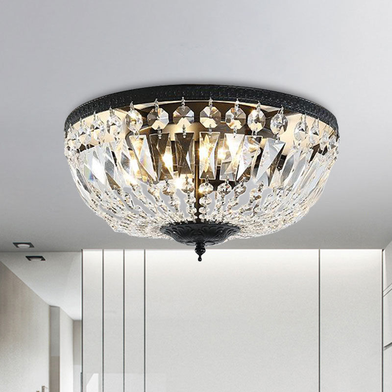 Crystal Strands Shade Flushmount Light Metal Finish Flush Mount Light Black Clearhalo 'Ceiling Lights' 'Close To Ceiling Lights' 'Close to ceiling' 'Flush mount' Lighting' 1439977