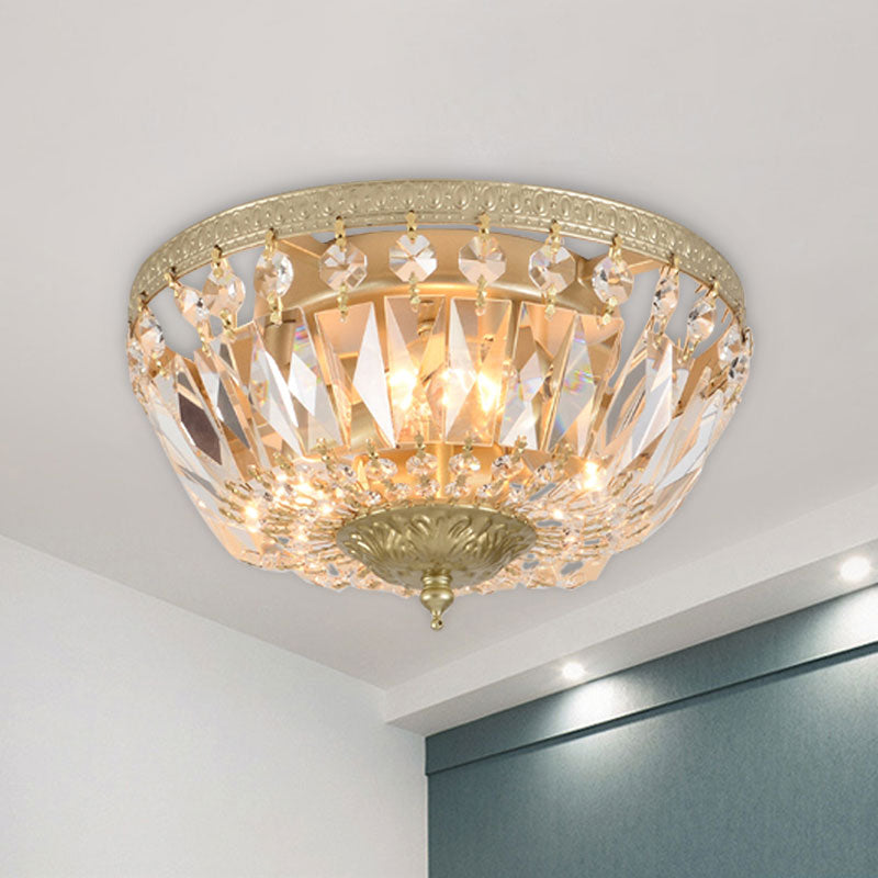 Crystal Strands Shade Flushmount Light Metal Finish Flush Mount Light Gold Clearhalo 'Ceiling Lights' 'Close To Ceiling Lights' 'Close to ceiling' 'Flush mount' Lighting' 1439982