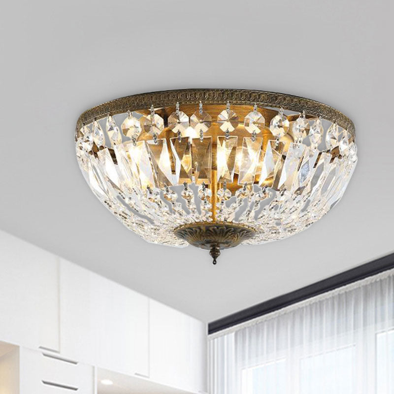 Crystal Strands Shade Flushmount Light Metal Finish Flush Mount Light Bronze Clearhalo 'Ceiling Lights' 'Close To Ceiling Lights' 'Close to ceiling' 'Flush mount' Lighting' 1439986