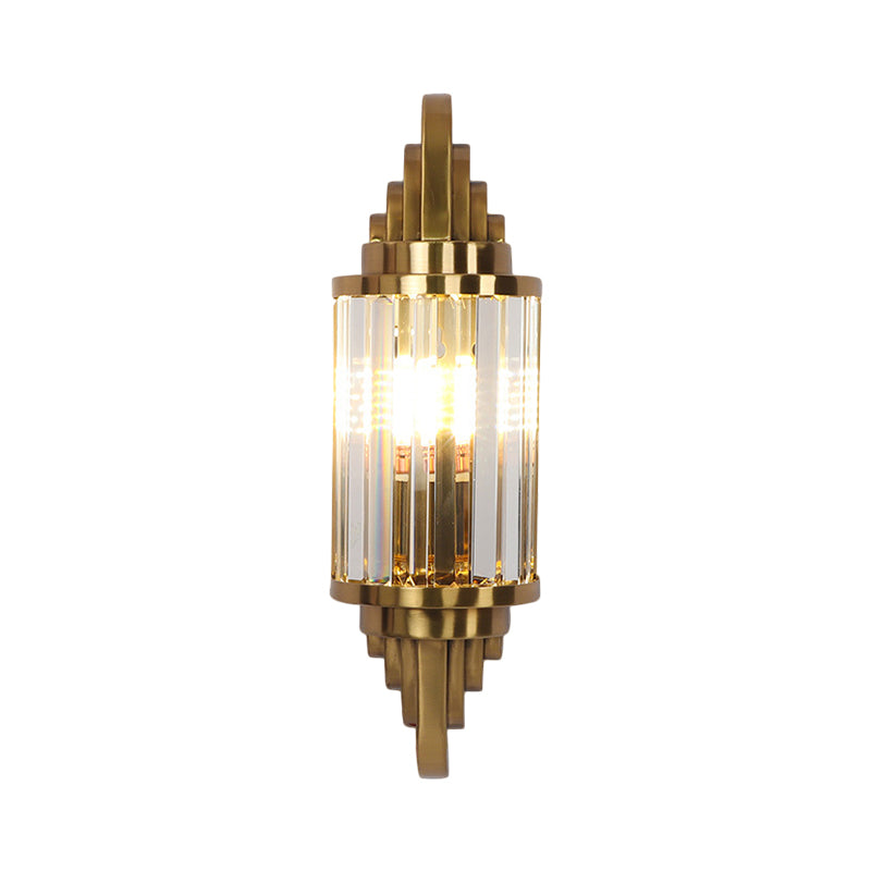 Gold Finish Half Cylinder Sconce Postmodern 1-Head Crystal Prisms Wall Light Fixture for Living Room Clearhalo 'Modern wall lights' 'Modern' 'Wall Lamps & Sconces' 'Wall Lights' Lighting' 1440001