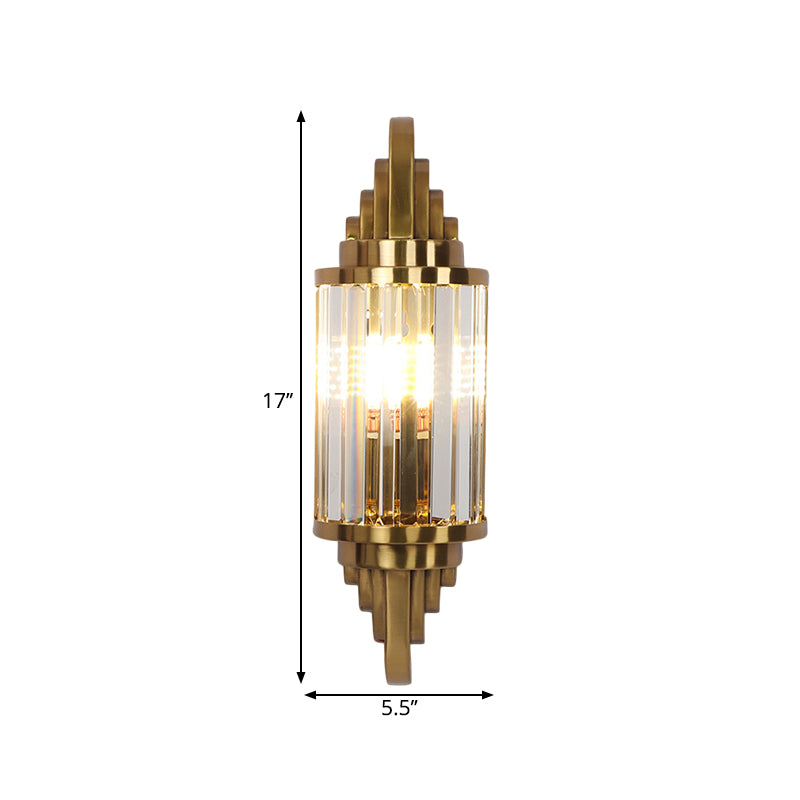 Gold Finish Half Cylinder Sconce Postmodern 1-Head Crystal Prisms Wall Light Fixture for Living Room Clearhalo 'Modern wall lights' 'Modern' 'Wall Lamps & Sconces' 'Wall Lights' Lighting' 1440002
