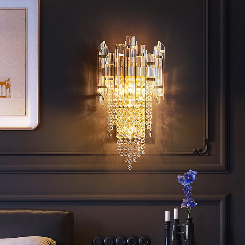 Clear Crystal Tiered Wall Light Sconce Modernism 1-Bulb Gold Wall Mounted Lamp for Bedside Clearhalo 'Modern wall lights' 'Modern' 'Wall Lamps & Sconces' 'Wall Lights' Lighting' 1440004