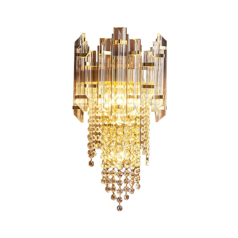 Clear Crystal Tiered Wall Light Sconce Modernism 1-Bulb Gold Wall Mounted Lamp for Bedside Clearhalo 'Modern wall lights' 'Modern' 'Wall Lamps & Sconces' 'Wall Lights' Lighting' 1440005