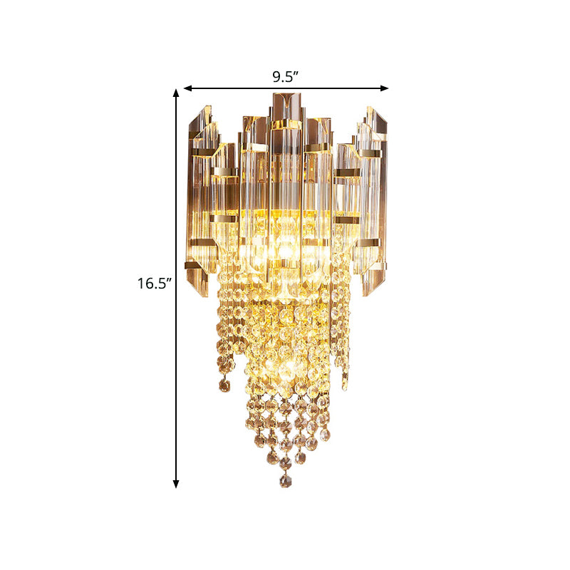 Clear Crystal Tiered Wall Light Sconce Modernism 1-Bulb Gold Wall Mounted Lamp for Bedside Clearhalo 'Modern wall lights' 'Modern' 'Wall Lamps & Sconces' 'Wall Lights' Lighting' 1440006