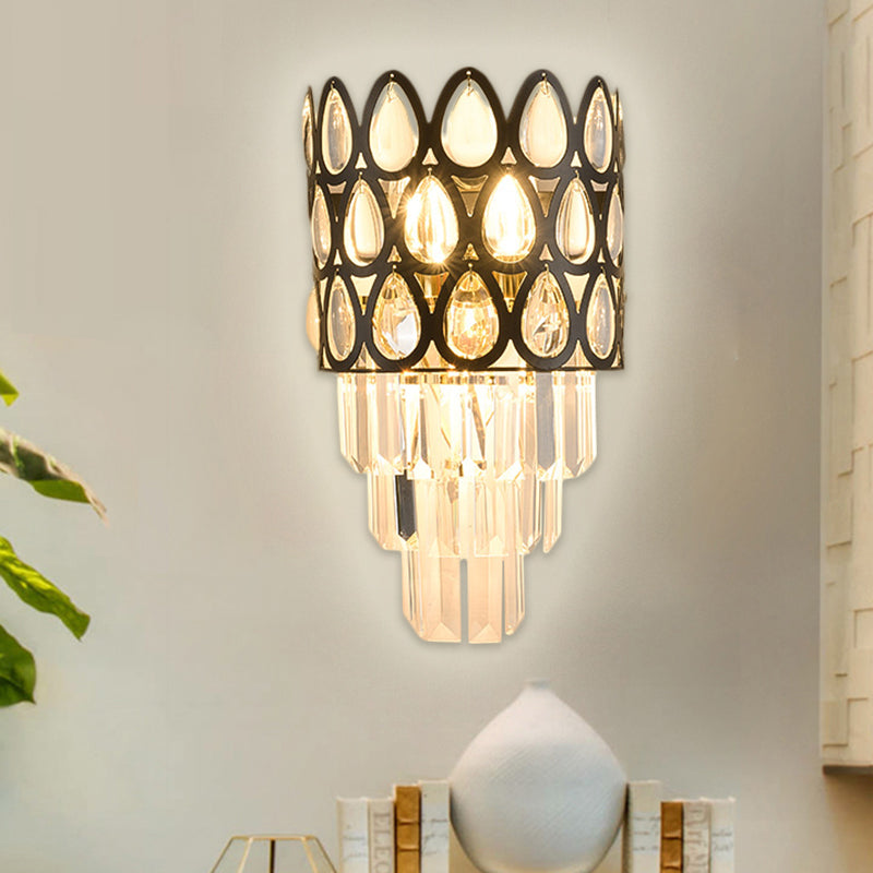 Teardrop Grid Wall Mount Light Contemporary Faceted Crystal 3 Lights Black/Gold Sconce Lamp Fixture Black Clearhalo 'Modern wall lights' 'Modern' 'Wall Lamps & Sconces' 'Wall Lights' Lighting' 1440007
