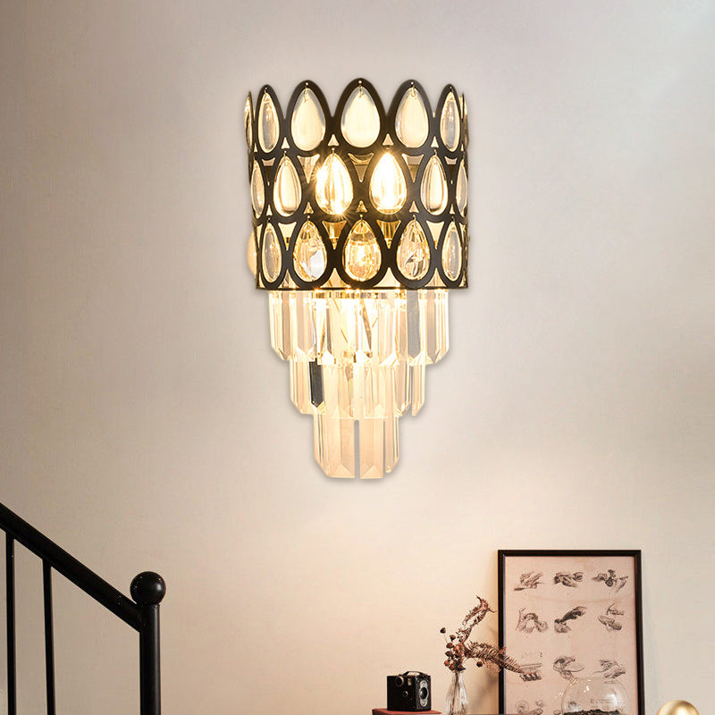 Teardrop Grid Wall Mount Light Contemporary Faceted Crystal 3 Lights Black/Gold Sconce Lamp Fixture Clearhalo 'Modern wall lights' 'Modern' 'Wall Lamps & Sconces' 'Wall Lights' Lighting' 1440008