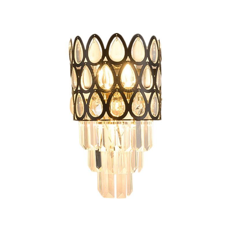 Teardrop Grid Wall Mount Light Contemporary Faceted Crystal 3 Lights Black/Gold Sconce Lamp Fixture Clearhalo 'Modern wall lights' 'Modern' 'Wall Lamps & Sconces' 'Wall Lights' Lighting' 1440009
