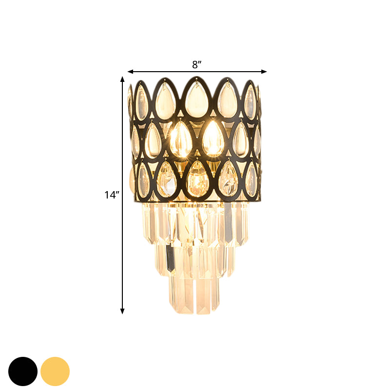 Teardrop Grid Wall Mount Light Contemporary Faceted Crystal 3 Lights Black/Gold Sconce Lamp Fixture Clearhalo 'Modern wall lights' 'Modern' 'Wall Lamps & Sconces' 'Wall Lights' Lighting' 1440010
