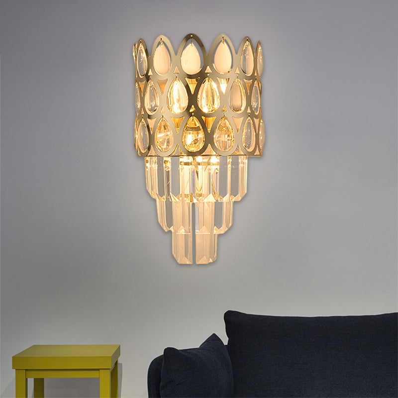 Teardrop Grid Wall Mount Light Contemporary Faceted Crystal 3 Lights Black/Gold Sconce Lamp Fixture Gold Clearhalo 'Modern wall lights' 'Modern' 'Wall Lamps & Sconces' 'Wall Lights' Lighting' 1440011