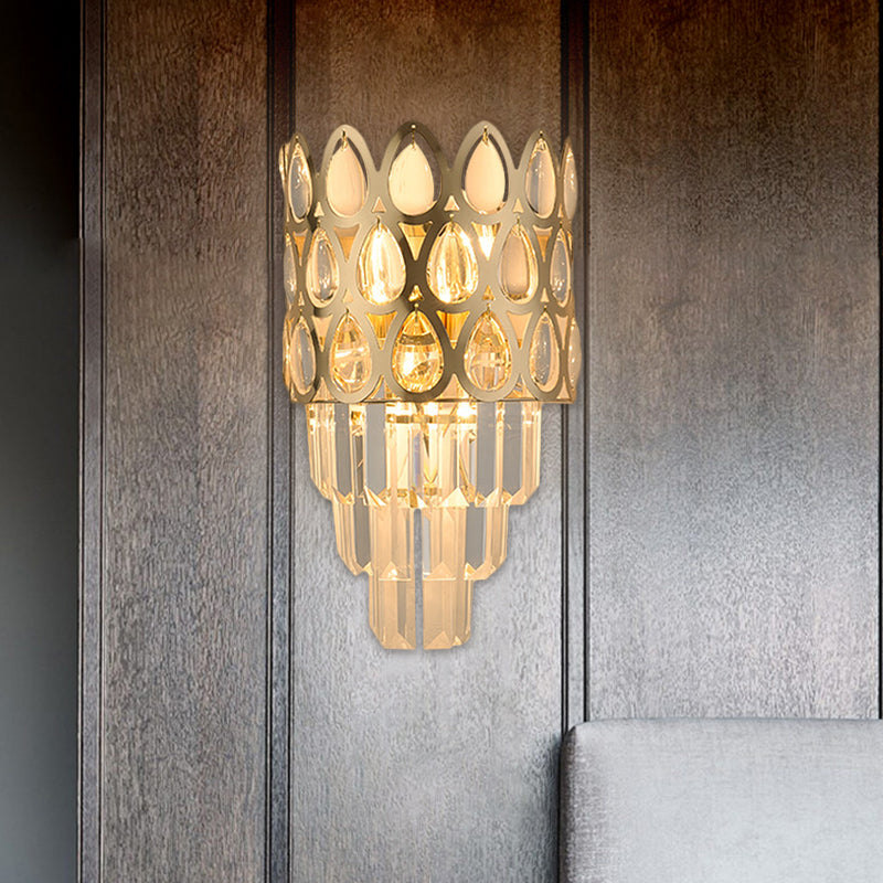 Teardrop Grid Wall Mount Light Contemporary Faceted Crystal 3 Lights Black/Gold Sconce Lamp Fixture Clearhalo 'Modern wall lights' 'Modern' 'Wall Lamps & Sconces' 'Wall Lights' Lighting' 1440013