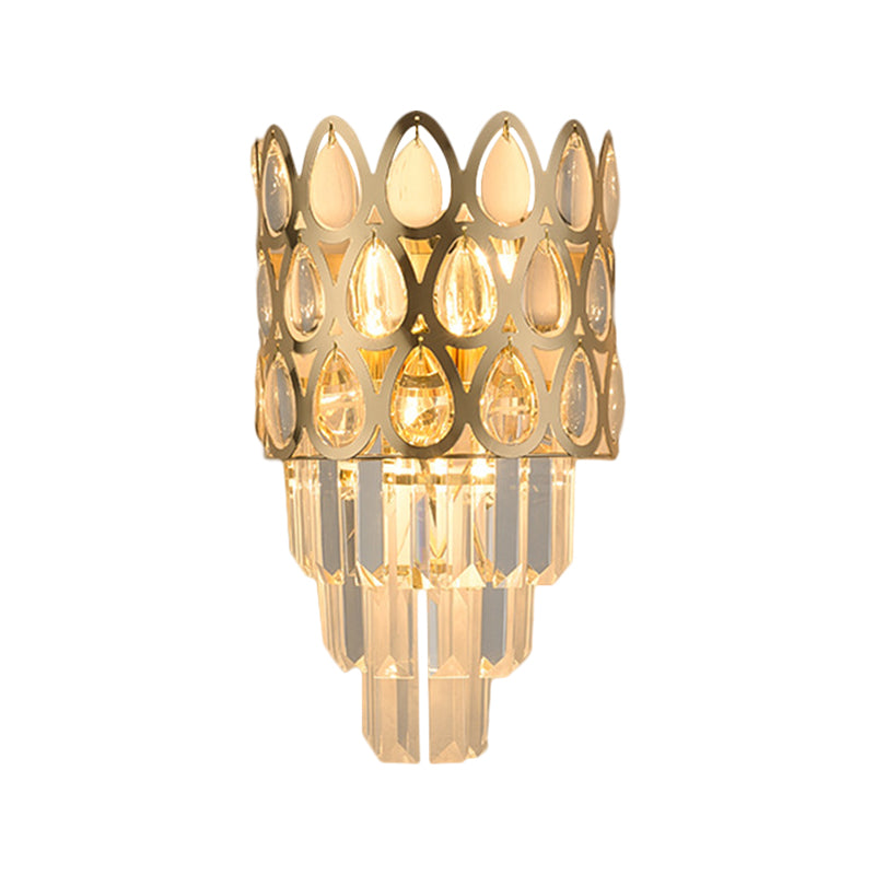 Teardrop Grid Wall Mount Light Contemporary Faceted Crystal 3 Lights Black/Gold Sconce Lamp Fixture Clearhalo 'Modern wall lights' 'Modern' 'Wall Lamps & Sconces' 'Wall Lights' Lighting' 1440014