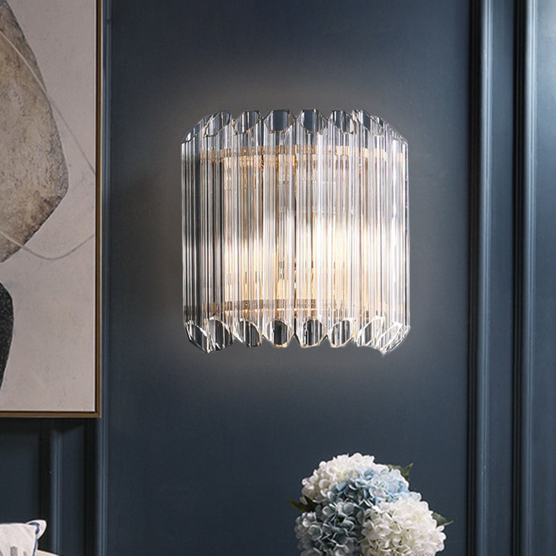 Half Drum Bedroom Wall Light Fixture Clear Crystal Tube 1 Light Simplicity Wall Sconce Lamp Clear Clearhalo 'Modern wall lights' 'Modern' 'Wall Lamps & Sconces' 'Wall Lights' Lighting' 1440015