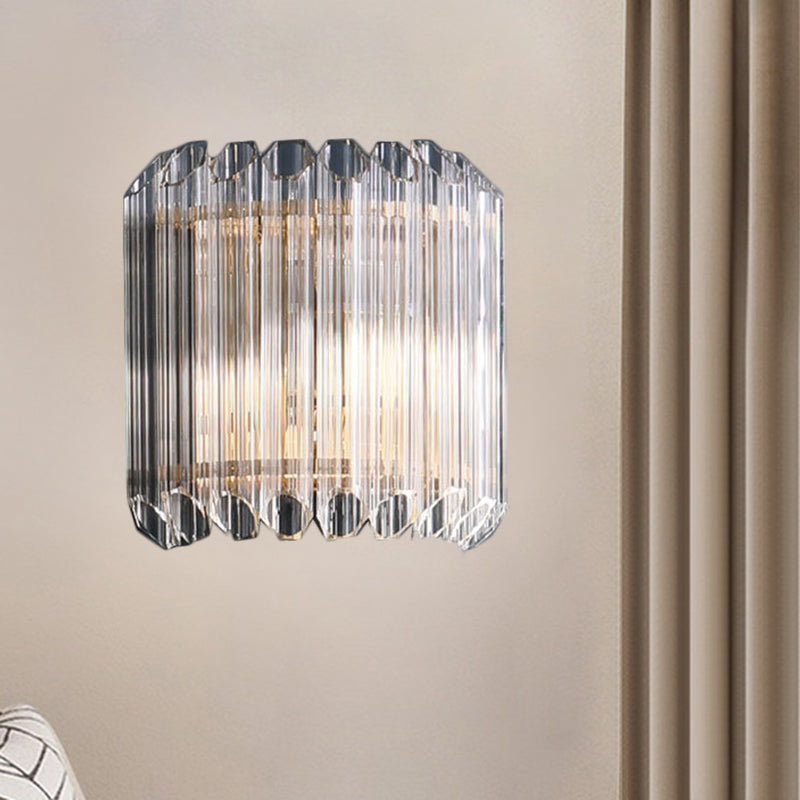 Half Drum Bedroom Wall Light Fixture Clear Crystal Tube 1 Light Simplicity Wall Sconce Lamp Clearhalo 'Modern wall lights' 'Modern' 'Wall Lamps & Sconces' 'Wall Lights' Lighting' 1440016