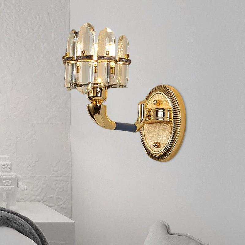 Post Modern Arched Wall Mount Lamp Crystal Panel 1/2-Bulb Bedside Wall Lighting in Blue and Gold 1.0 Blue Clearhalo 'Modern wall lights' 'Modern' 'Wall Lamps & Sconces' 'Wall Lights' Lighting' 1440029