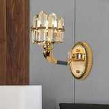 Post Modern Arched Wall Mount Lamp Crystal Panel 1/2-Bulb Bedside Wall Lighting in Blue and Gold Clearhalo 'Modern wall lights' 'Modern' 'Wall Lamps & Sconces' 'Wall Lights' Lighting' 1440030