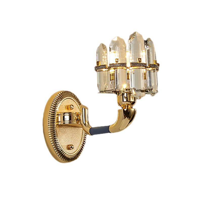 Post Modern Arched Wall Mount Lamp Crystal Panel 1/2-Bulb Bedside Wall Lighting in Blue and Gold Clearhalo 'Modern wall lights' 'Modern' 'Wall Lamps & Sconces' 'Wall Lights' Lighting' 1440031