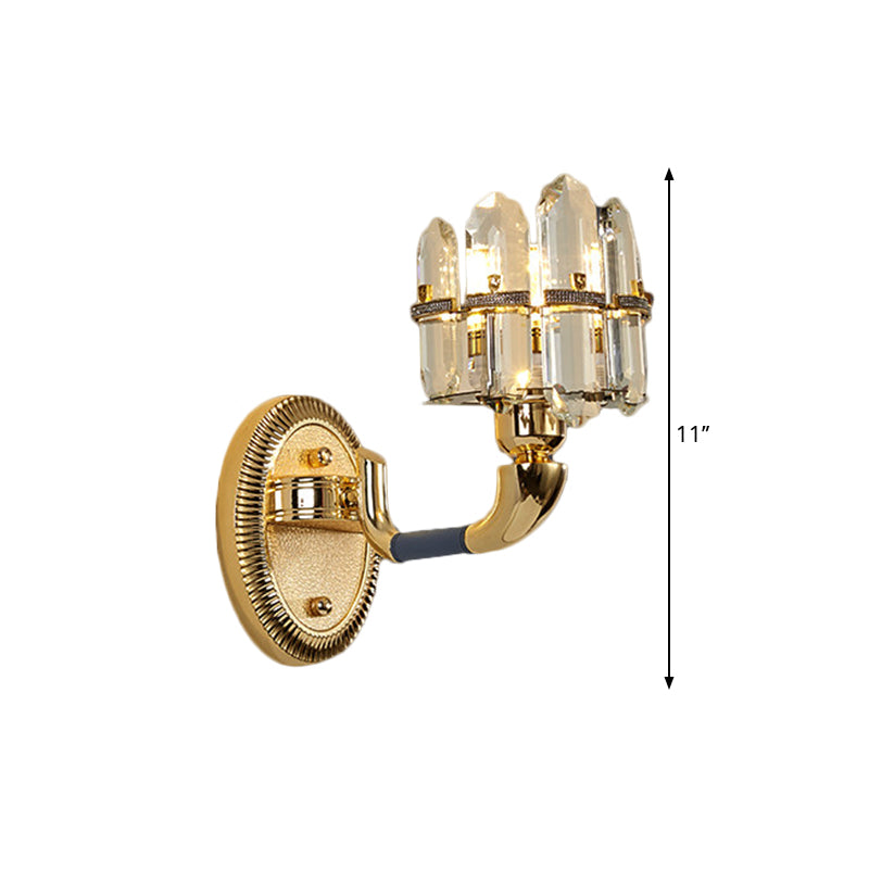 Post Modern Arched Wall Mount Lamp Crystal Panel 1/2-Bulb Bedside Wall Lighting in Blue and Gold Clearhalo 'Modern wall lights' 'Modern' 'Wall Lamps & Sconces' 'Wall Lights' Lighting' 1440032
