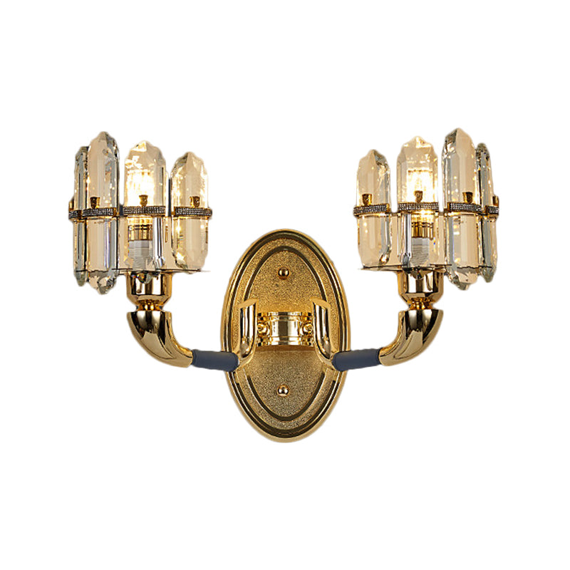 Post Modern Arched Wall Mount Lamp Crystal Panel 1/2-Bulb Bedside Wall Lighting in Blue and Gold Clearhalo 'Modern wall lights' 'Modern' 'Wall Lamps & Sconces' 'Wall Lights' Lighting' 1440035