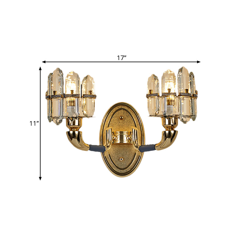 Post Modern Arched Wall Mount Lamp Crystal Panel 1/2-Bulb Bedside Wall Lighting in Blue and Gold Clearhalo 'Modern wall lights' 'Modern' 'Wall Lamps & Sconces' 'Wall Lights' Lighting' 1440036
