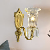 Vintage Floral Shade Up Wall Light 1 Light Clear Crystal Glass Wall Mounted Lamp in Gold Gold Clearhalo 'Modern wall lights' 'Modern' 'Wall Lamps & Sconces' 'Wall Lights' Lighting' 1440037