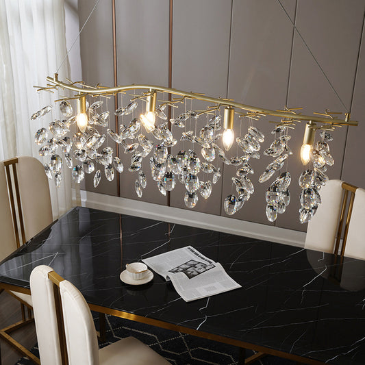 Gold Branching Island Hanging Lamp Modernism 4-Bulb Metallic Pendulum Light with Crystal Droplets Gold Clearhalo 'Ceiling Lights' 'Island Lights' Lighting' 1440049