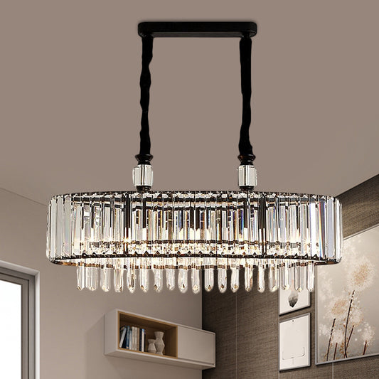 4/6 Heads Dining Room Island Lighting Contemporary Black Hanging Ceiling Lamp with Rectangle Crystal Prisms Shade, 27.5"/35.5" Wide Clearhalo 'Ceiling Lights' 'Island Lights' Lighting' 1440062