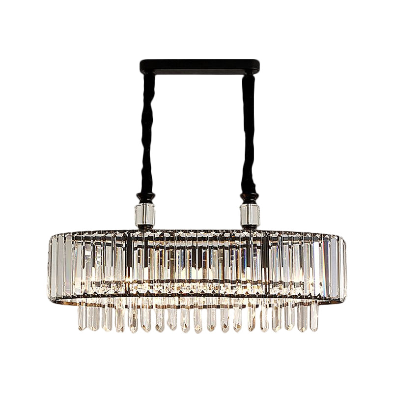 4/6 Heads Dining Room Island Lighting Contemporary Black Hanging Ceiling Lamp with Rectangle Crystal Prisms Shade, 27.5"/35.5" Wide Clearhalo 'Ceiling Lights' 'Island Lights' Lighting' 1440063