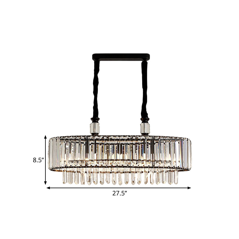 4/6 Heads Dining Room Island Lighting Contemporary Black Hanging Ceiling Lamp with Rectangle Crystal Prisms Shade, 27.5"/35.5" Wide Clearhalo 'Ceiling Lights' 'Island Lights' Lighting' 1440064