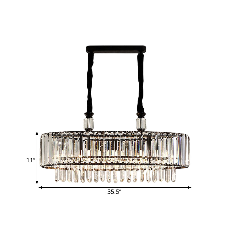 4/6 Heads Dining Room Island Lighting Contemporary Black Hanging Ceiling Lamp with Rectangle Crystal Prisms Shade, 27.5"/35.5" Wide Clearhalo 'Ceiling Lights' 'Island Lights' Lighting' 1440065