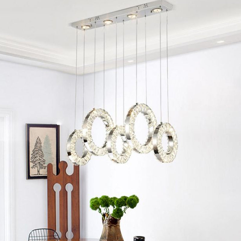 Hoop Crystal Multi Pendant Light Minimalist LED Chrome Hanging Ceiling Lamp in White/Warm Light Chrome White Clearhalo 'Ceiling Lights' 'Modern Pendants' 'Modern' 'Pendant Lights' 'Pendants' Lighting' 1440066